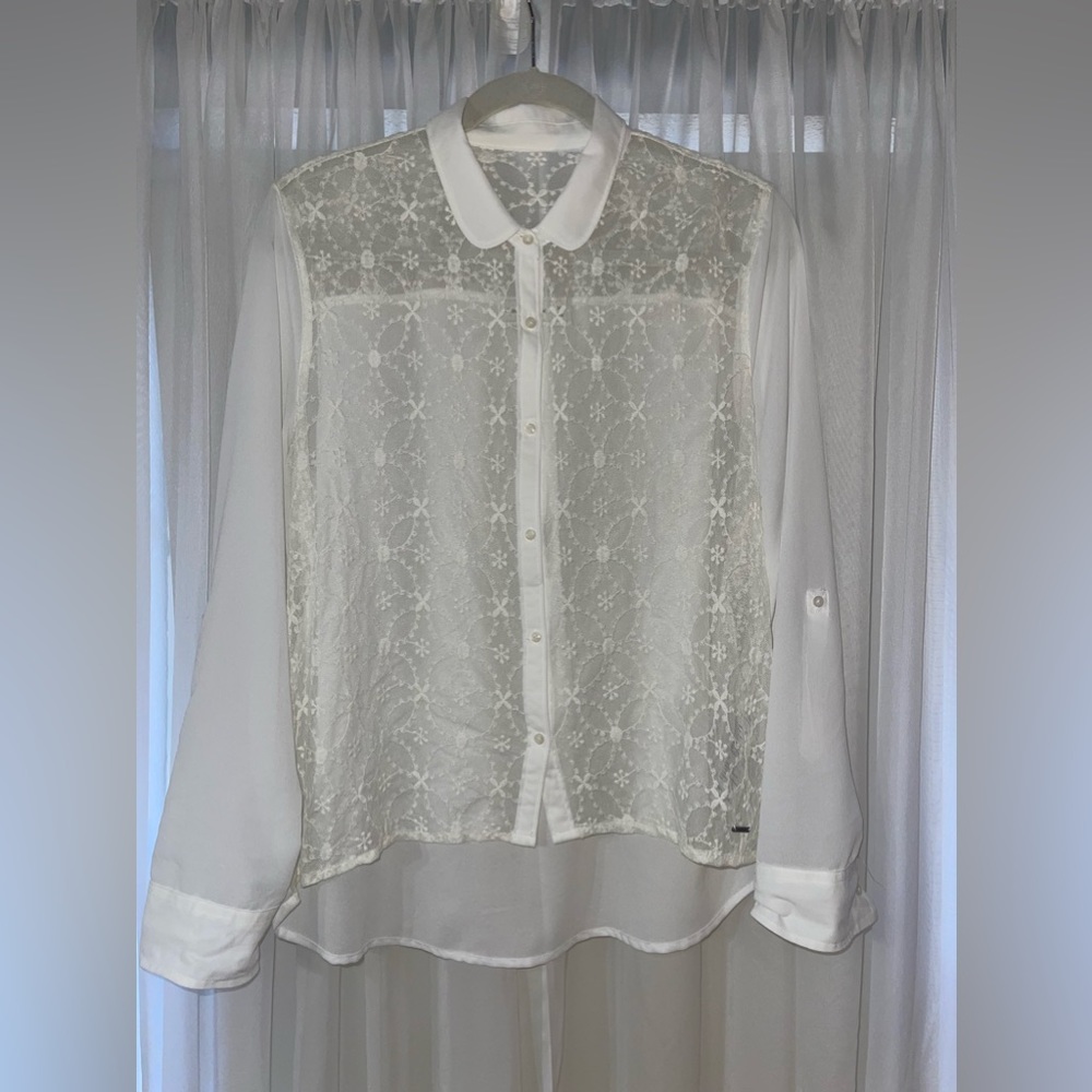 White Lace-Front Abercrombie & Fitch Button Up